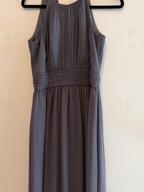 David's Bridal Slate Gray Halter-Style Pleated Waist Maxi Dress